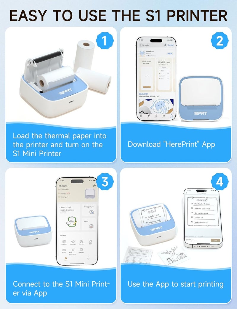 iDPRT Portable Sticker Maker Machine with 1 Roll Sticker Paper, Mini Printer Efficiently and Quickly, Thermal Printer for Study Notes, Pictures, DIY, Label, Free App with Multiple Templates,Blue - Image 3